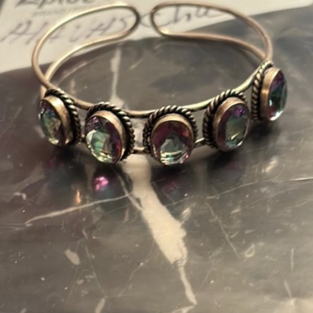 Mystic Topaz Cuff Bracelet iridescent shimmer bangle bracelet cuff